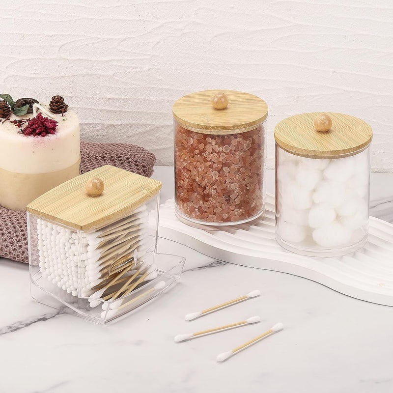 Tbestmax Qtips Dispenser Bathroom Container, 10/12 oz Cotton Ball Holder, Apothecary Jar Organizer for Storage Cotton Swab, Floss Picks (Bamboo Lids) - Image 5